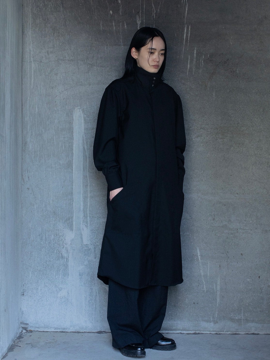 PHANTOM' HIGH-NECK GATHERD SHIRT COAT - TECHWOOL 1.1.1 PHANTOM' HIGH-NECK GATHERD SHIRT COAT - TECHWOOL 1.1.1