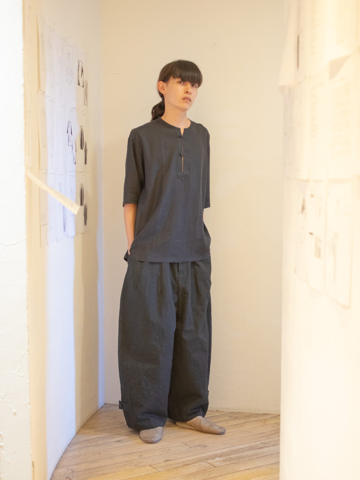 ZERO' CROSSLINE BACKSTITCH HAKAMA PANTS- VINTAGE COTTON LINEN 1.0