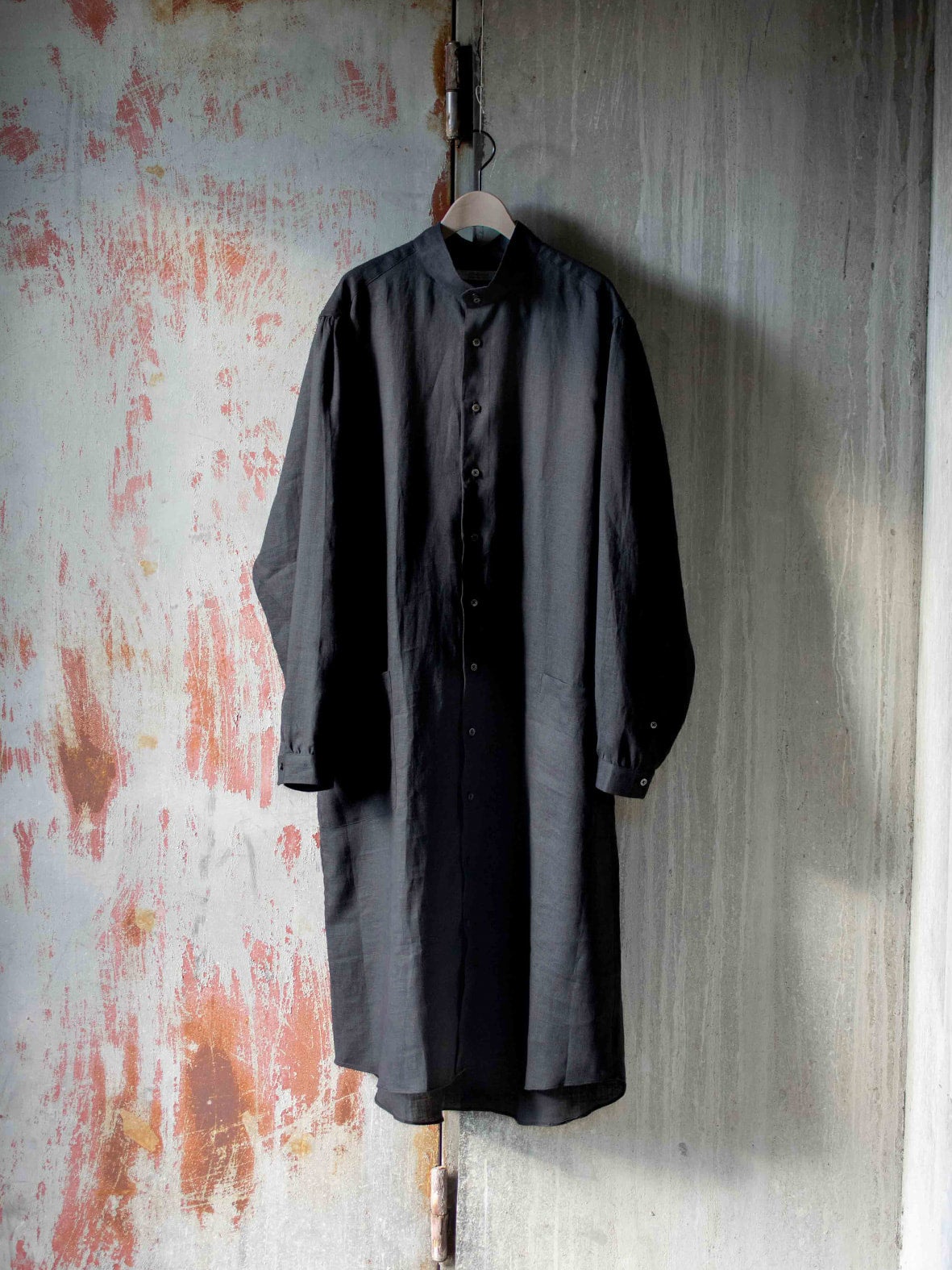 TOBARI-LONG' DOUBLE BUTTON COLLAR GATHERED LONG SHIRT - HERDMANS