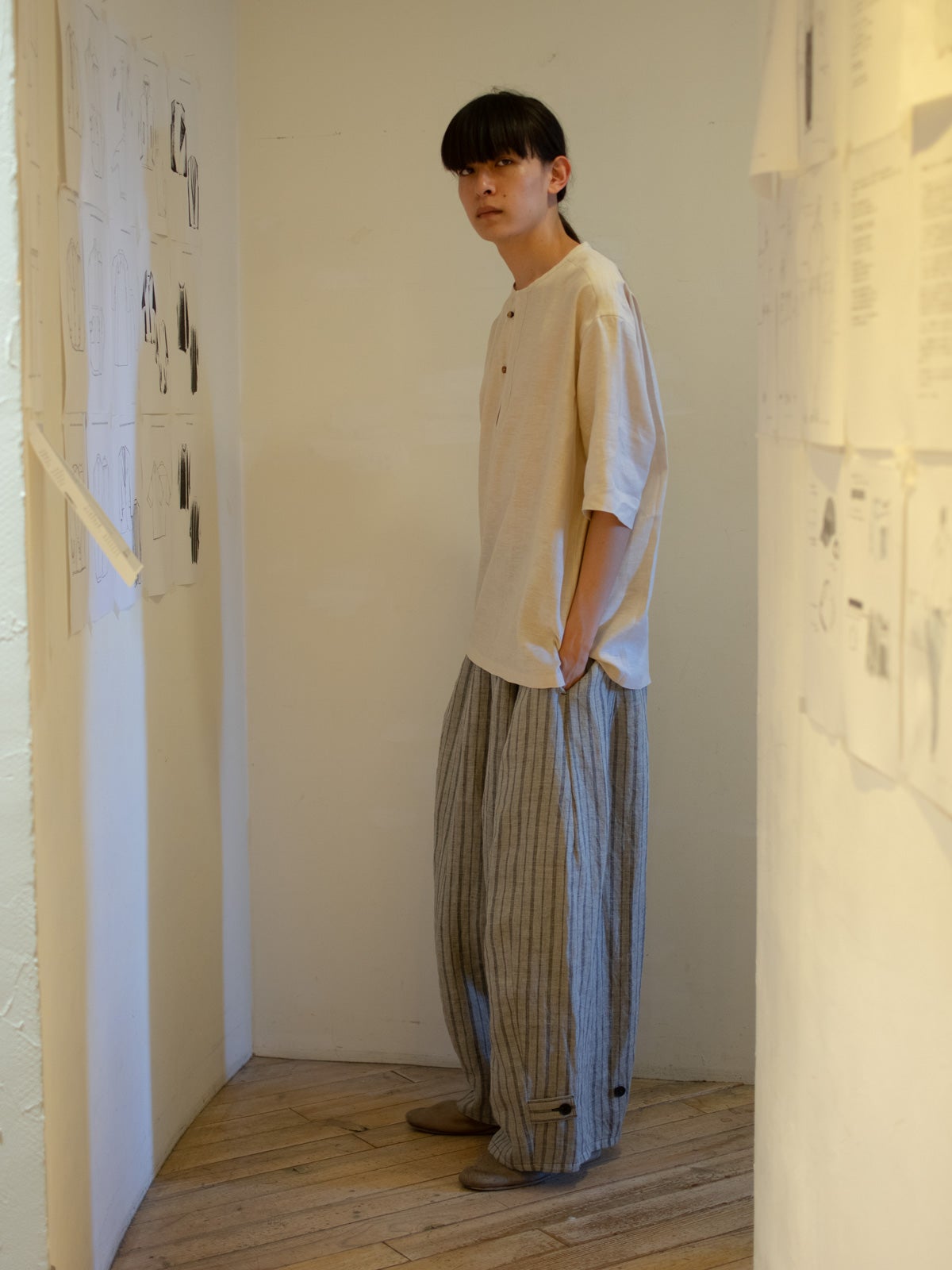 ZERO' CROSSLINE BACKSTITCH HAKAMA PANTS - LINEN STRIPE 1.0.0
